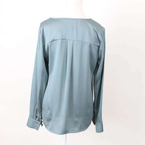H&M Sage Satin Long-Sleeve Blouse, Size 10