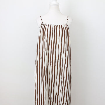 White and Brown Striped Midi Dress, Size M