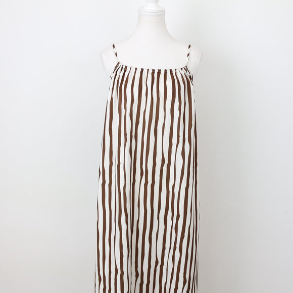 White and Brown Striped Midi Dress, Size M