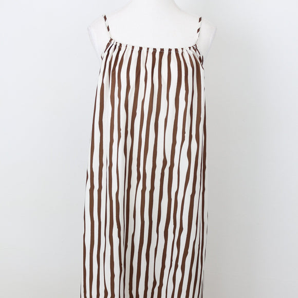 White and Brown Striped Midi Dress, Size M