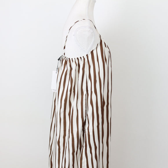 White and Brown Striped Midi Dress, Size M