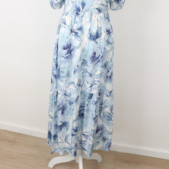 Milla Blue Floral Open-Back Midi Dress, Size 12