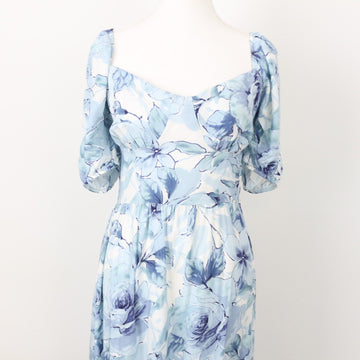 Milla Blue Floral Open-Back Midi Dress, Size 12 - 0