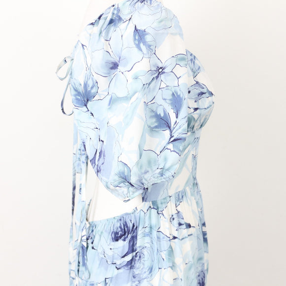 Milla Blue Floral Open-Back Midi Dress, Size 12