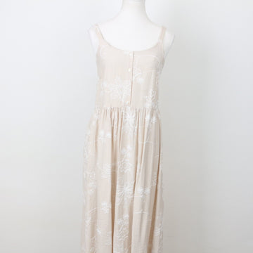 Linen-Feel Embroidered Midi Dress, Size M