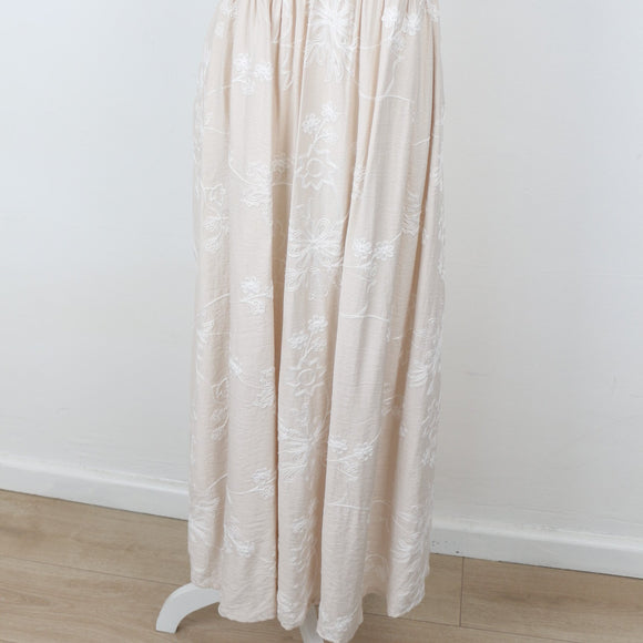 Linen-Feel Embroidered Midi Dress, Size M