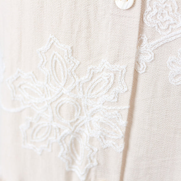 Linen-Feel Embroidered Midi Dress, Size M
