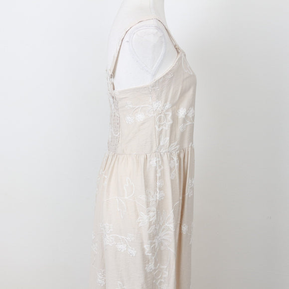 Linen-Feel Embroidered Midi Dress, Size M