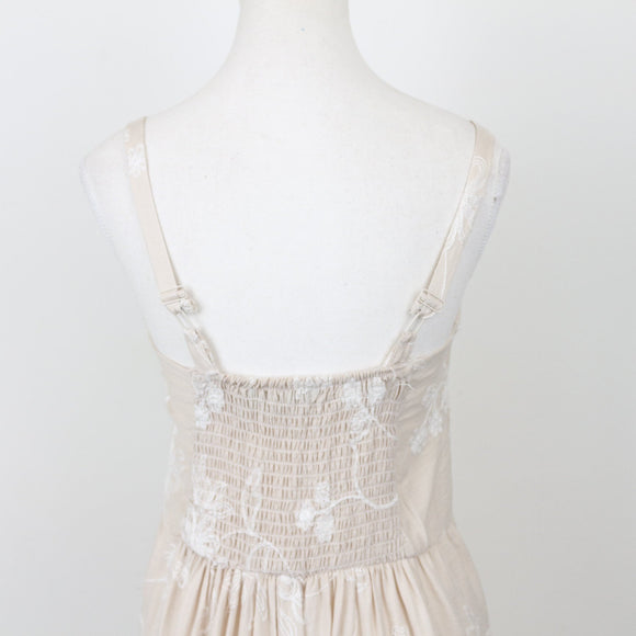 Linen-Feel Embroidered Midi Dress, Size M