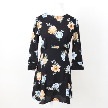 H&M Black Floral Mini Dress, Size 8