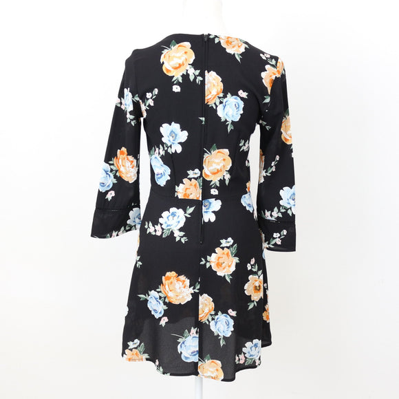 H&M Black Floral Mini Dress, Size 8