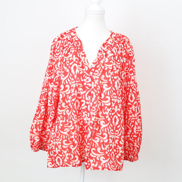 Ackermans Bright Orange Long-Sleeve Blouse, Size 46