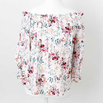Woolies White Floral Off-Shoulder Blouse, Size 10