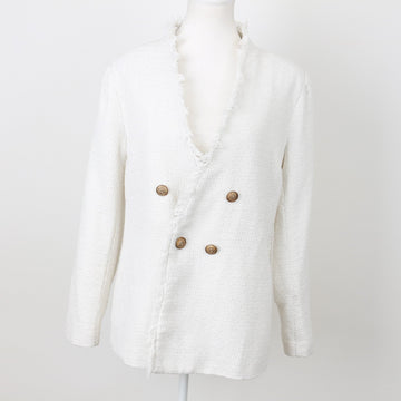 White Tweed Blazer with Accent Buttons, Size M