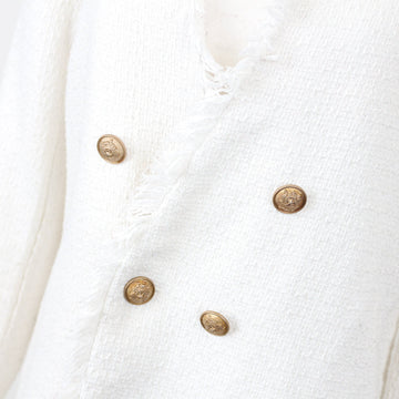 White Tweed Blazer with Accent Buttons, Size M - 0