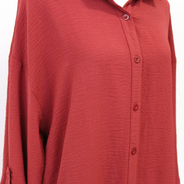 SHEIN Deep Red Long-Sleeve Shirt, Size L - 0