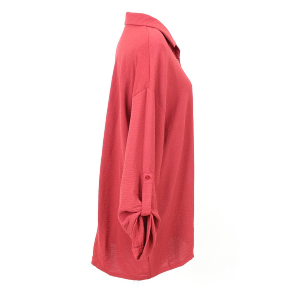 SHEIN Deep Red Long-Sleeve Shirt, Size L