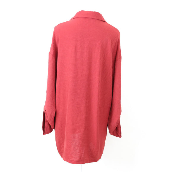 SHEIN Deep Red Long-Sleeve Shirt, Size L
