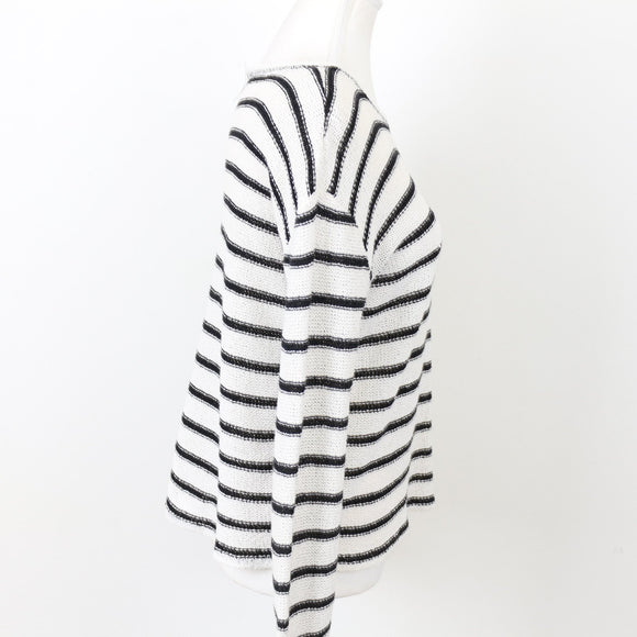 ZARA Black and Cream Long-Sleeve Jersey Blouse, Size S