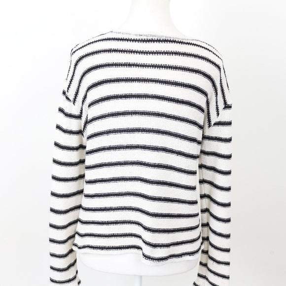 ZARA Black and Cream Long-Sleeve Jersey Blouse, Size S