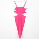 Bright Pink Bodycon Dress, Bow Details and Cutouts, Size XS-1