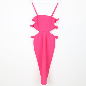 Bright Pink Bodycon Dress, Bow Details and Cutouts, Size XS
