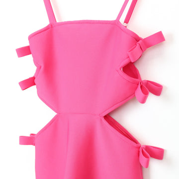 Bright Pink Bodycon Dress, Bow Details and Cutouts, Size XS - 0