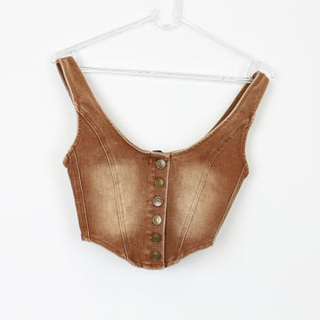 Fashion Nova Brown Cropped Denim Top, Size XS