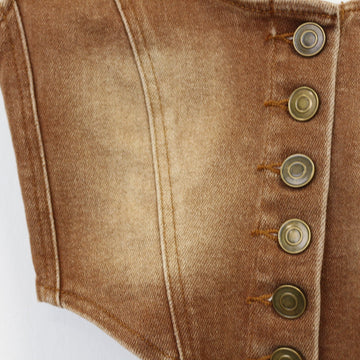 Fashion Nova Brown Cropped Denim Top, Size XS - 0