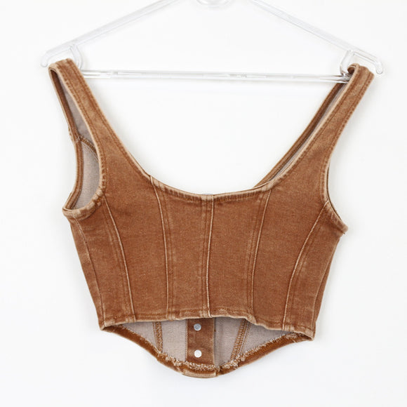 Fashion Nova Brown Cropped Denim Top, Size XS