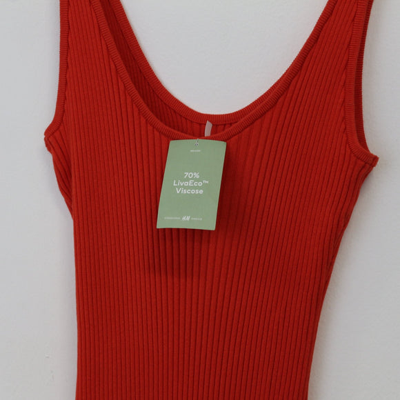 H&M Bright Orange Knitted Bodycon Dress, Size L