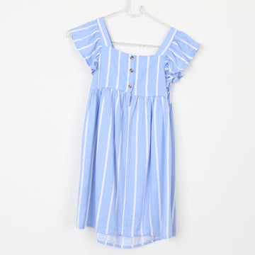 Blue and White Linen-Feel Dress, Size 7/8