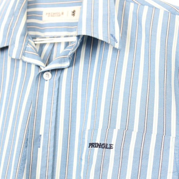 Pringle Blue Striped Short-Sleeve Shirt | Size L