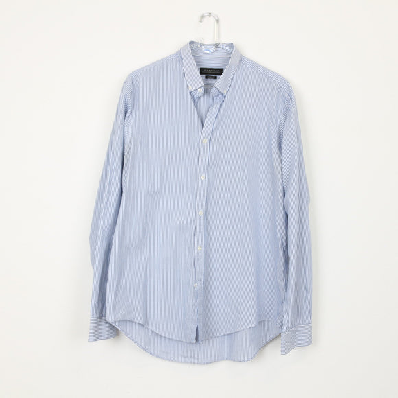 Zara Man Blue & White Striped Long-Sleeve Shirt – Slim Fit Cotton Button-Up | Size XL | Pre-Loved