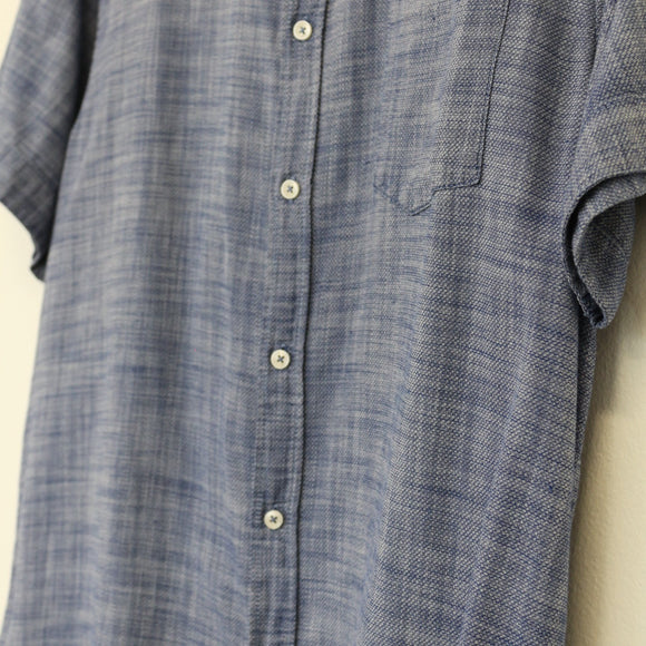 RE:DENIM Blue Short-Sleeve Denim Shirt – Casual Button-Up | Size L | Pre-Loved
