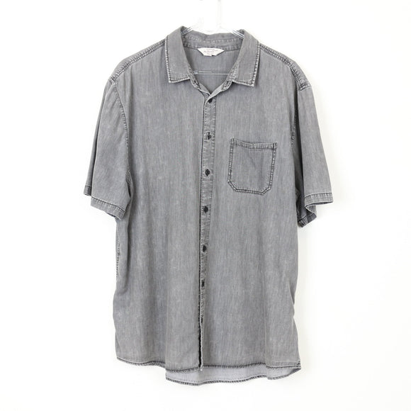 Cotton On Faded Denim-Look Short-Sleeve Shirt – Casual Button-Up | Size 2XL | Pre-Loved