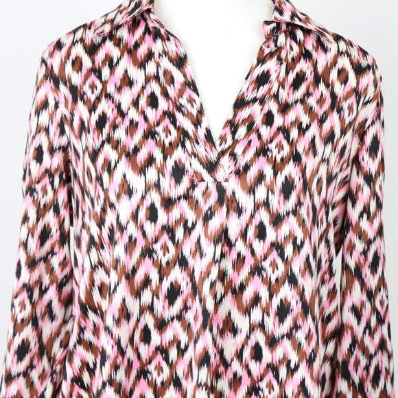 Satin Patterned Long-Sleeve Blouse – Silky Smart Casual Top | Size 32 | Pre-Loved