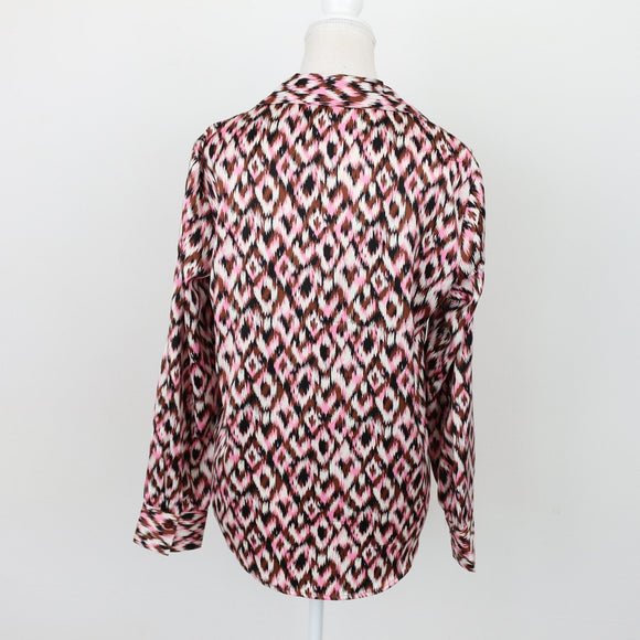 Satin Patterned Long-Sleeve Blouse – Silky Smart Casual Top | Size 32 | Pre-Loved