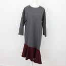 Grey & Maroon Winter Dress – Cosy Long-Sleeve Day Dress | Size L | Pre-Loved-1