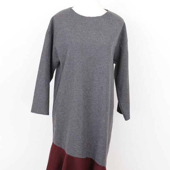 Grey & Maroon Winter Dress – Cosy Long-Sleeve Day Dress | Size L | Pre-Loved