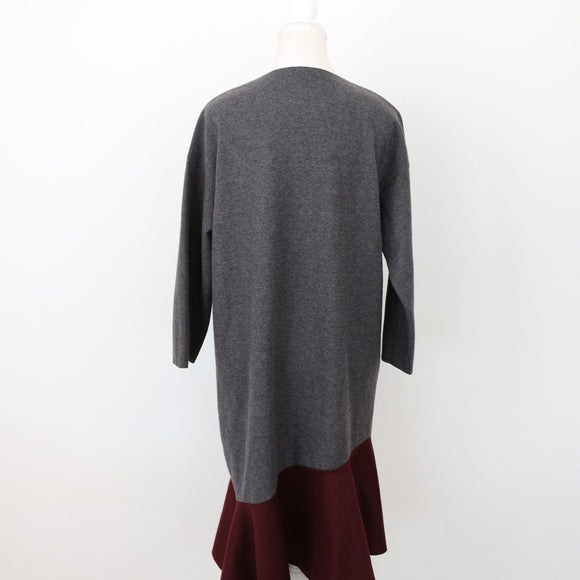Grey & Maroon Winter Dress – Cosy Long-Sleeve Day Dress | Size L | Pre-Loved