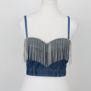 Cropped Denim Bralette with Rhinestone Detail – Sleeveless Festival Top | Size S | Pre-Loved-1