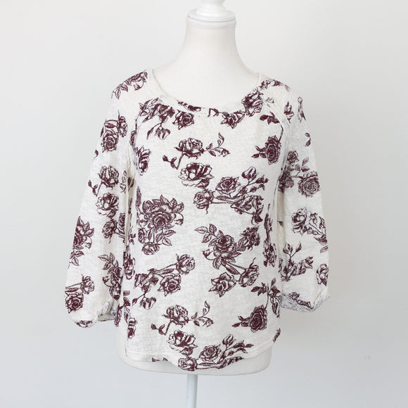 New Look Cream Knitted Top with Maroon Detail – Cosy Knit for Layering | Size 8 | Pre-Loved
