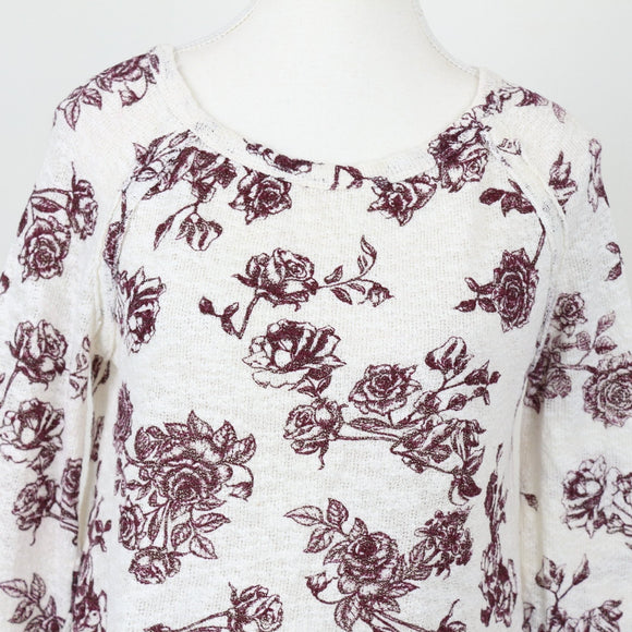 New Look Cream Knitted Top with Maroon Detail – Cosy Knit for Layering | Size 8 | Pre-Loved