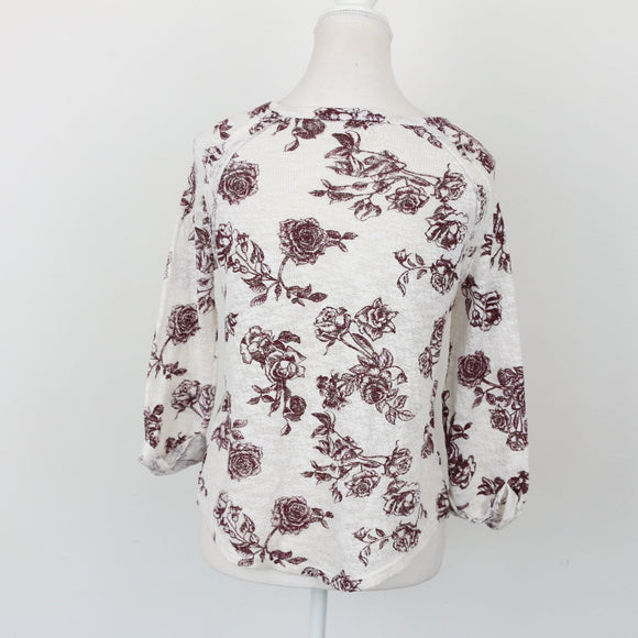 New Look Cream Knitted Top with Maroon Detail – Cosy Knit for Layering | Size 8 | Pre-Loved
