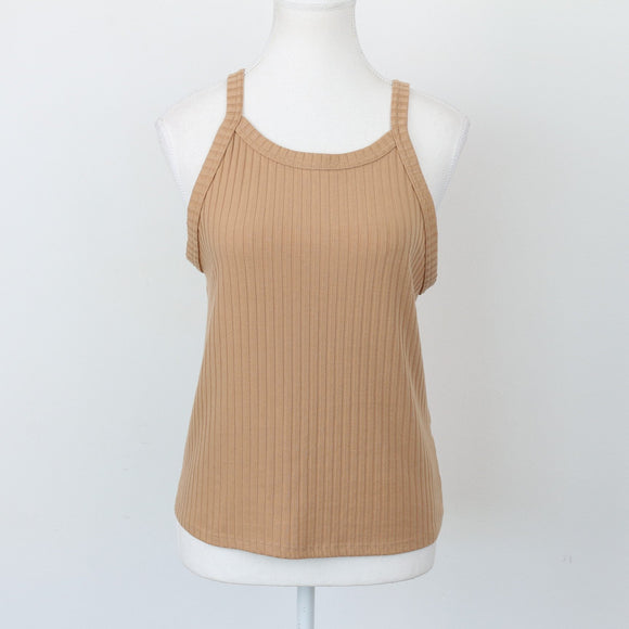 Foschini Camel Ribbed Halter Neck Top – Sleeveless Fitted Knit | Size M | Pre-Loved