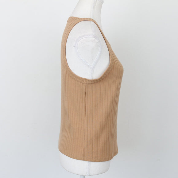 Foschini Camel Ribbed Halter Neck Top – Sleeveless Fitted Knit | Size M | Pre-Loved