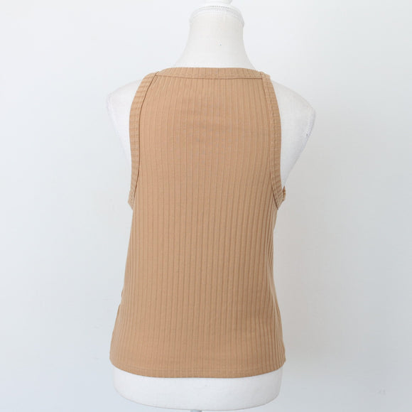 Foschini Camel Ribbed Halter Neck Top – Sleeveless Fitted Knit | Size M | Pre-Loved