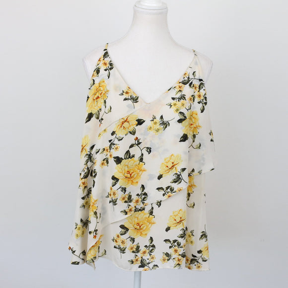 Foschini Yellow Floral Strappy Blouse – Sleeveless Summer Top | Size 18 | Pre-Loved