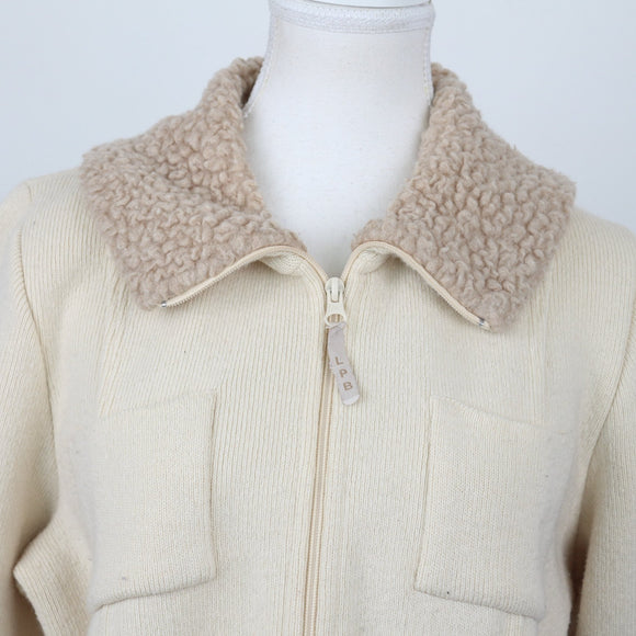 Cream Zip-Up Wool Jersey – Cosy Knit Cardigan for Layering | Size M | Pre-Loved